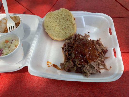 Meat piled on the Beef Sandwich at Eli's BBQ